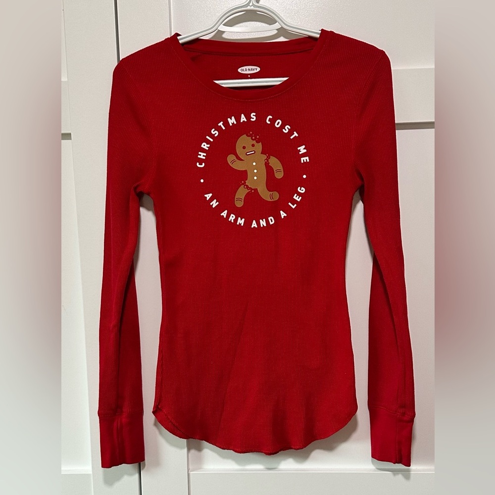 Old Navy Red Funny Christmas Waffle Knit Long Sleeve Top – Size M